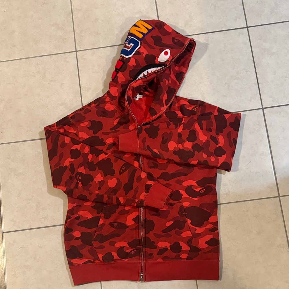 Authentic BAPE Color Camo Shark Full Zip Hoodie 'Red'